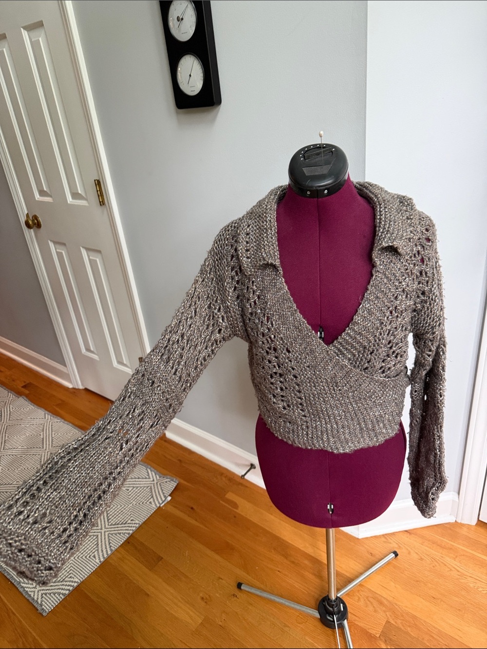 Taupe Knit V-Neck Cropped Wrap Sweater